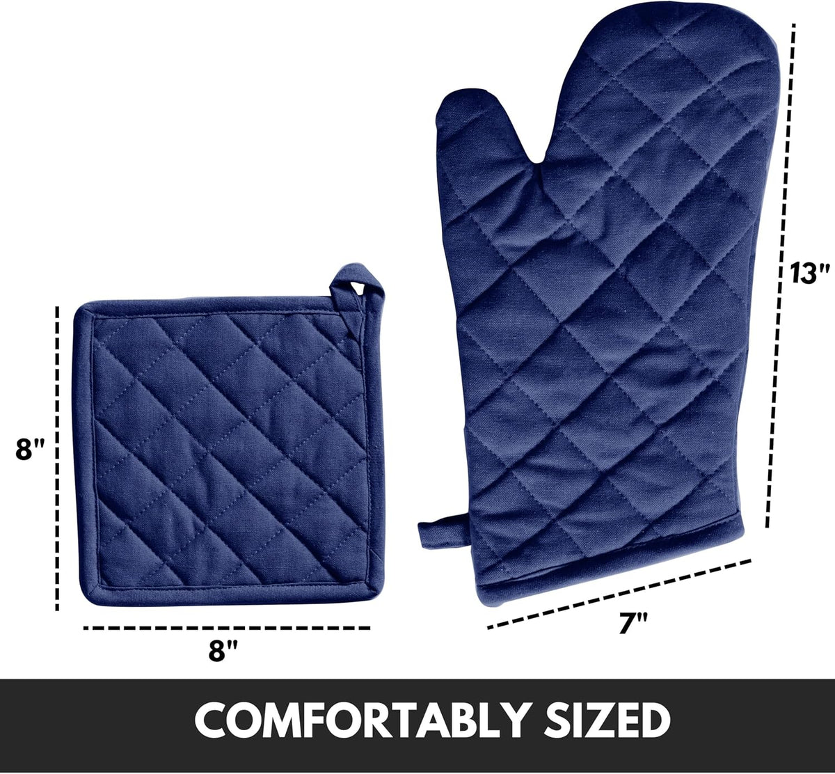Oven Mitt (7"x13") & Pot Holder (8"x8") 100% Cotton Set of Heat Resistant Oven Gloves & Hot Pads for Gifts, BBQ, Cooking, Baking, Thanksgiving - Mustard Yellow