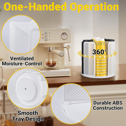 4-Compartment Rotating Paper Cup Holder & Coffee Cup Lid Storage Dispenser, Plastic Cup Dispenser Removable, Space-Saving Countertop Cup Holder for Coffee Bars, Kitchens (Black)