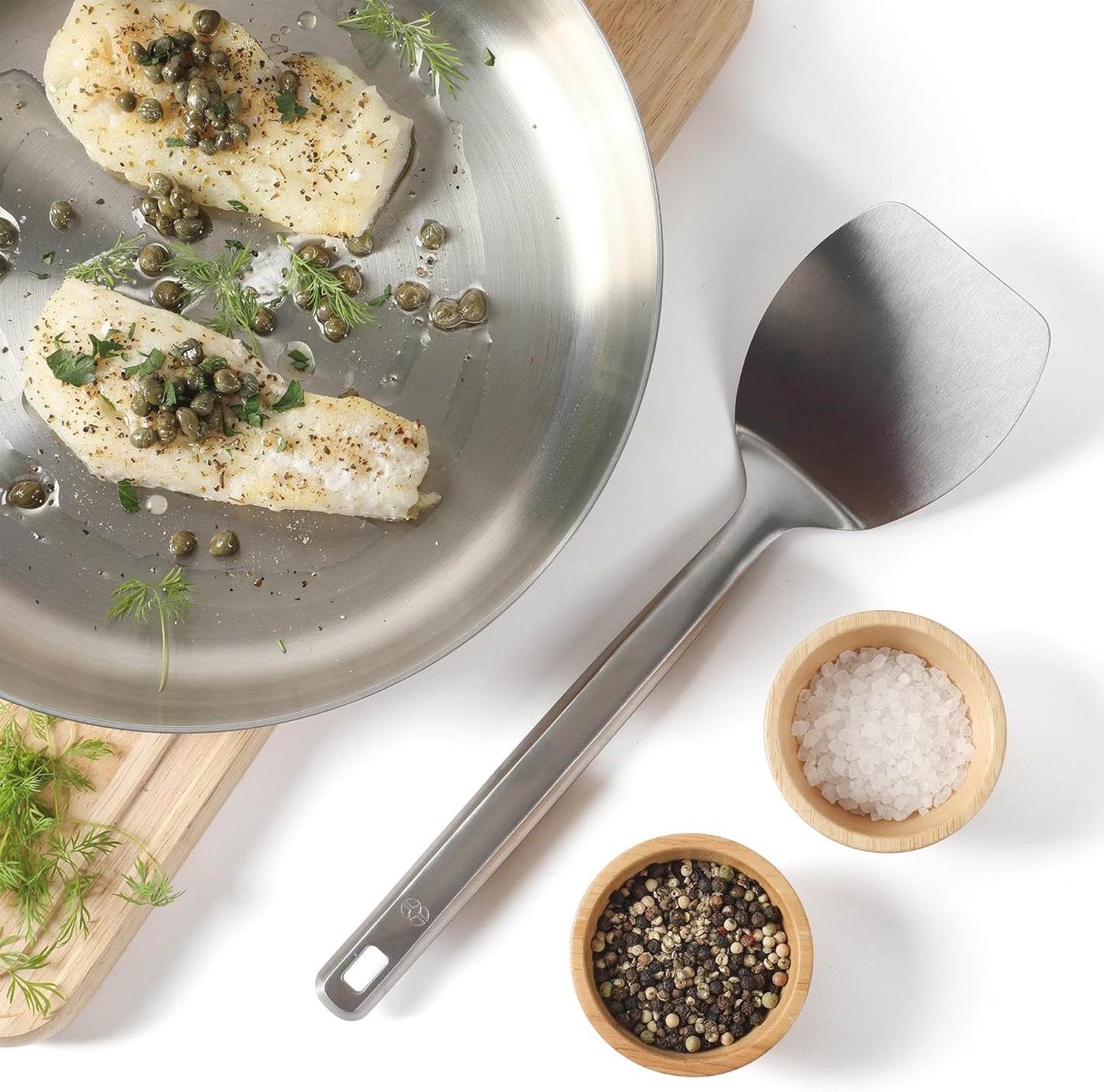 Calphalon Slotted Turner, Kitchen Flipping Spatula, Slotted Spatula, Stainless Steel Turner with Silicone Heat Resistance Handle, Nonstick-Safe Spatula for Draining and Flipping (Navy)