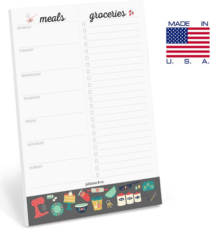 Weekly Magnetic Meal Planner Notepad By Julianne & Co - Food Planning Organizer And Grocery List Pad, 52 Premium A5 Pages, with Tear Away Perforated Shopping List (Blue China Print WITH Fridge Magnet)