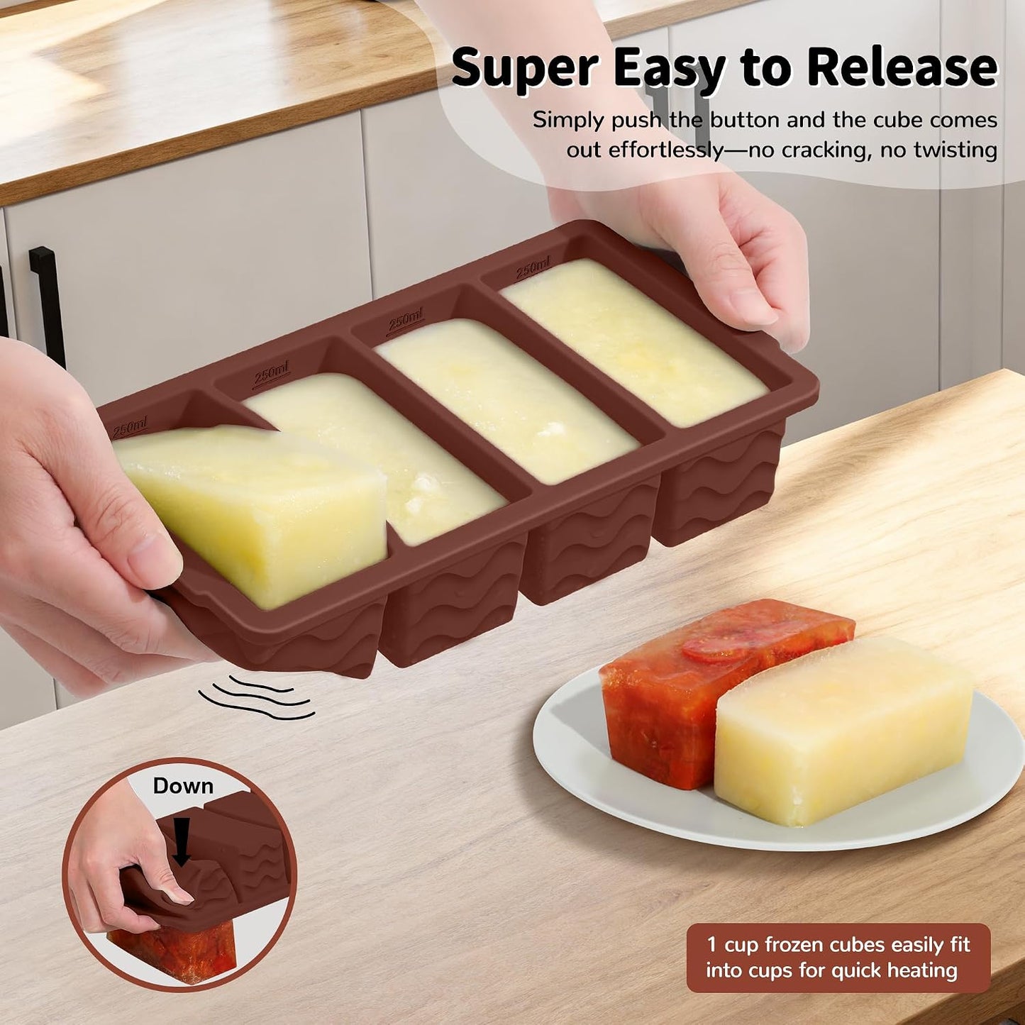 3-Pack Silicone Freezer Trays with Lid,2 Large 2-Cup(500ml)&4 Medium 1-Cup(250ml)&6 Small 1/2-Cup(125ml) Soup Freezer Container Molds,Ice Cube Tray For Meal Prep&Freezing Soup,Stews,Sauces