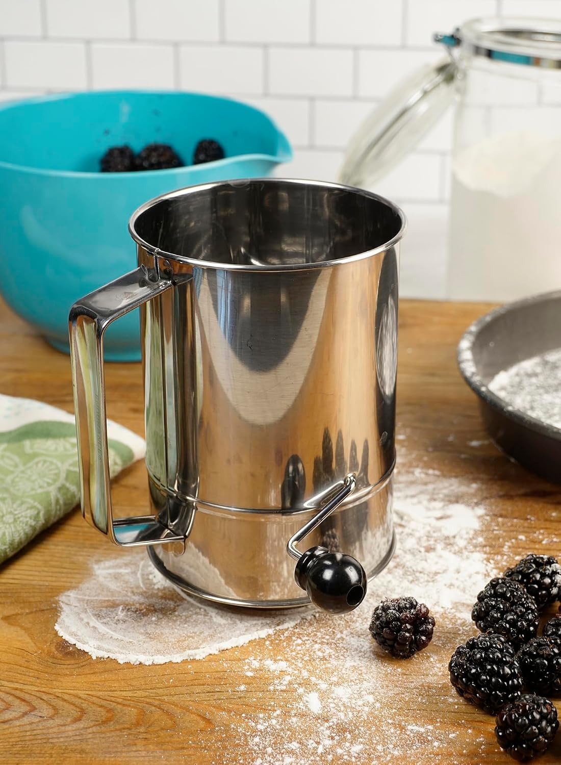 RSVP International Endurance® Stainless Steel Vintage One-Hand Sifter, 1 Cup | Top Cakes, Sift Flour, Marinade BBQ & More | Dishwasher Safe | Powder Sugar, Sift Flour, Spread Toppings & More