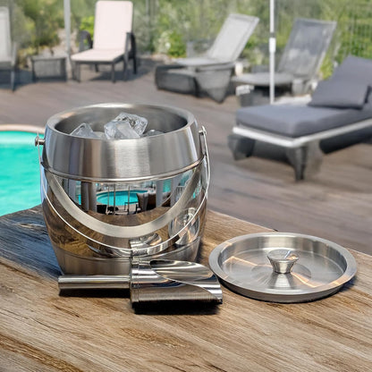 BREKX 3-QT Insulated Ice Buckets for Parties with Lid and Scoop - Iceberg Anchored Wine Chiller Champagne Bucket for Cocktail Bar, Metal Bucket with Lid, Non-Sweat