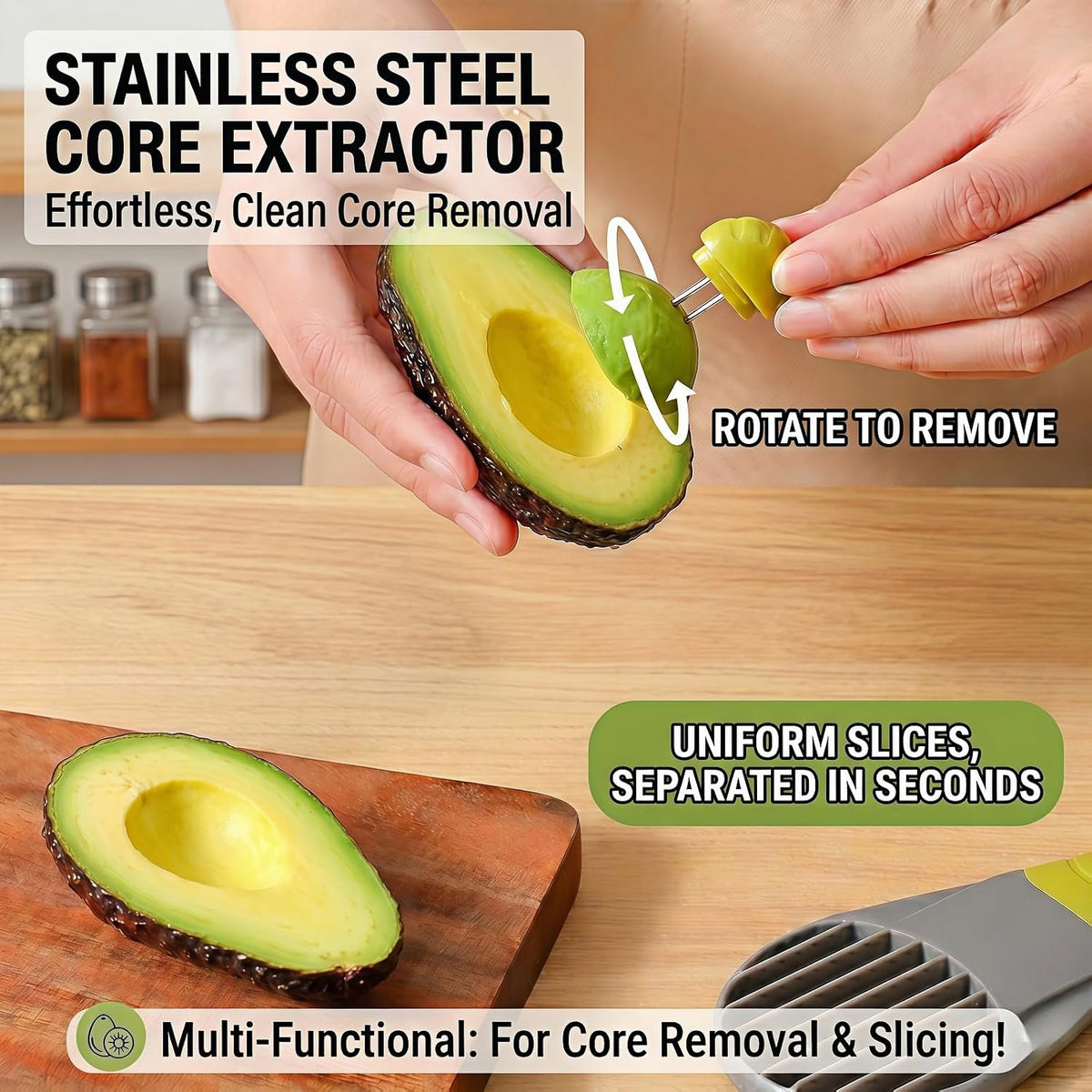 7.5 x 2.6 x 0.4 Inch Avocado Slicer Tool - 3 In 1 Peeler And Slicer Tool, Avocado Cutter For Avocados - Plastic