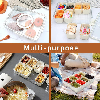 Reusable Divided Serving Tray with Lid,Snack Tray with Lid and Handle for Portable Snack Platters, Fruit Platters,Clear Snack Containers Ideal for Travel,Picnic,Party,2 Pcs