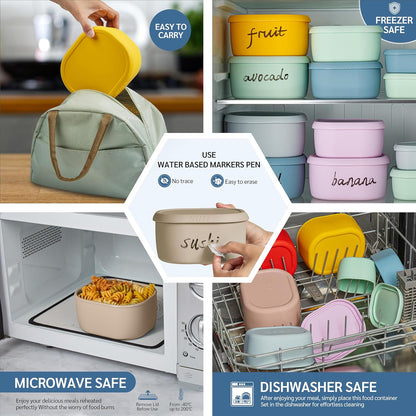 ISSEVE 12Pcs/Set Nesting Silicone Food Storage Containers with Lids, BPA Free Reusable Meal Prep Silicone Containers Airtight, Freezer Dishwasher Safe (33.8oz, 20oz, 10oz, 6.7oz, 1.3oz) (Beige)