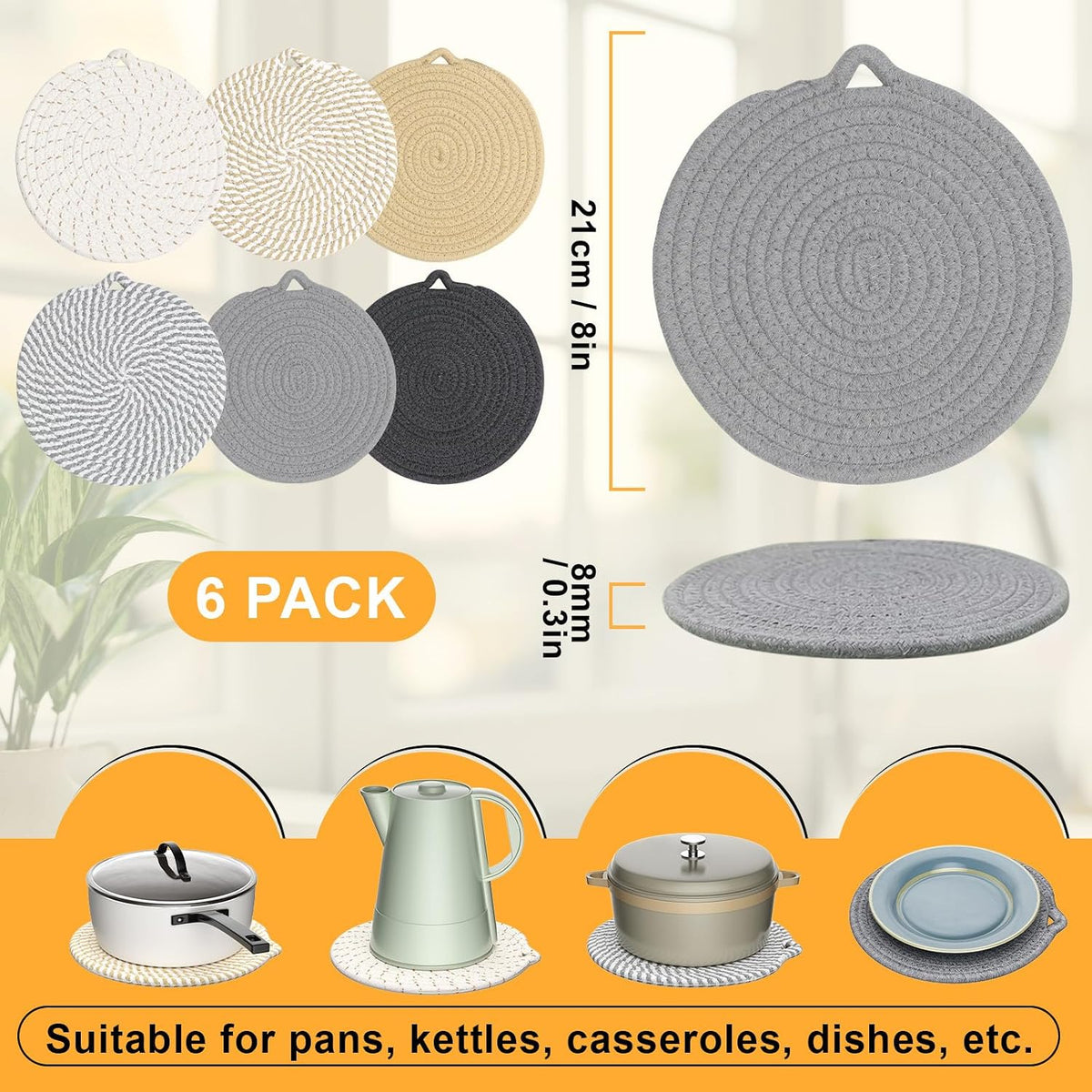 7" Trivets for Hot Dishes, 6 Pack Trivets for Hot Pots and Pans