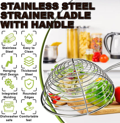 6 Pieces Stainless Steel Spider Strainer Skimmer, 4 Inch Hot Pot Kit Strainer Scoops with Long Handle, Asian Skimmer Spoon Ladle for Boba Pearls, Pasta, Meatball, Cooking & Frying Food