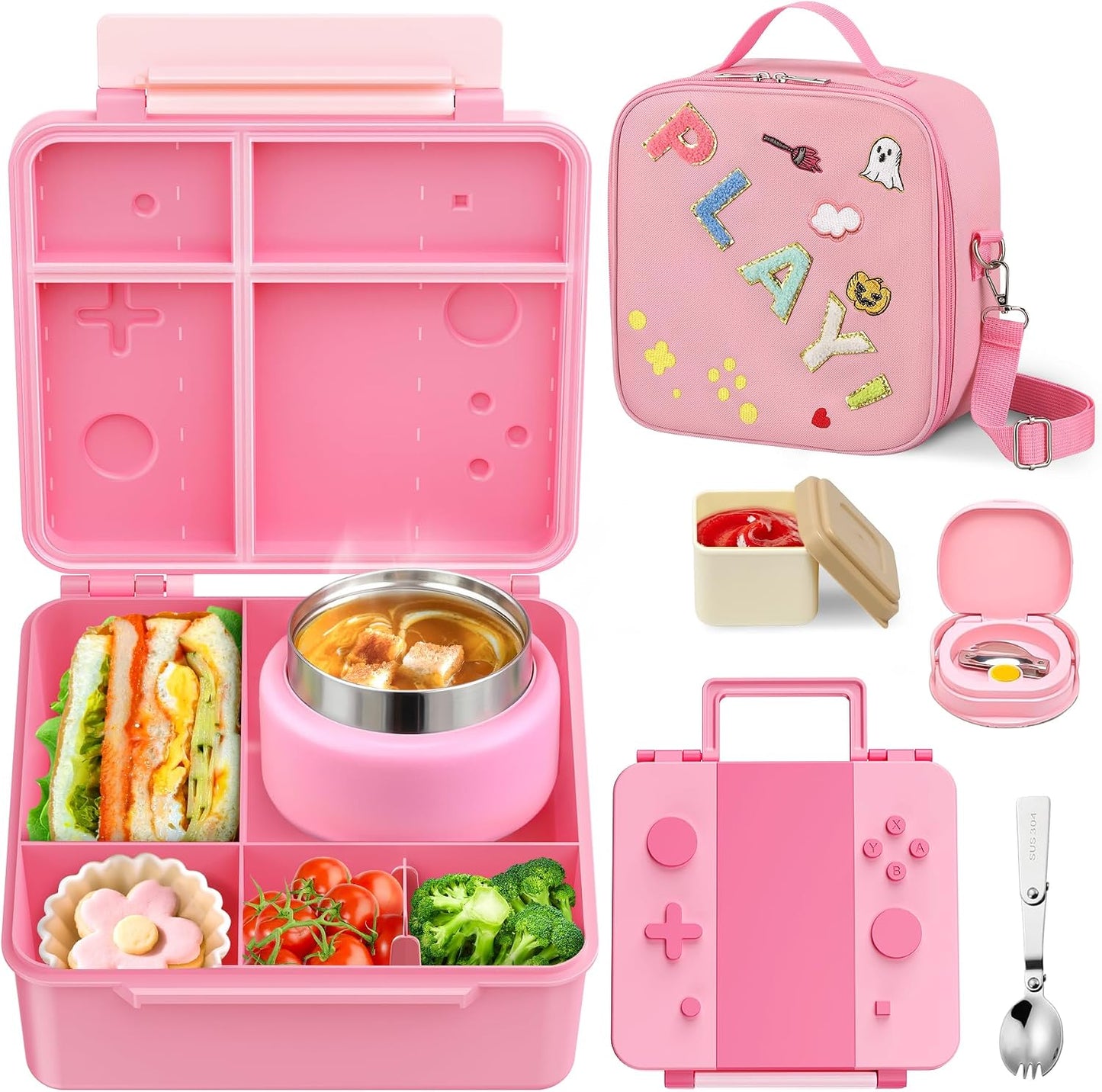Lunch Box Kids, Leak Proof 5 Compartment Bento Box for Kids, 13oz Thermo for Hot Food Kids Lunch Box,Hot Lunch Box for School Travel