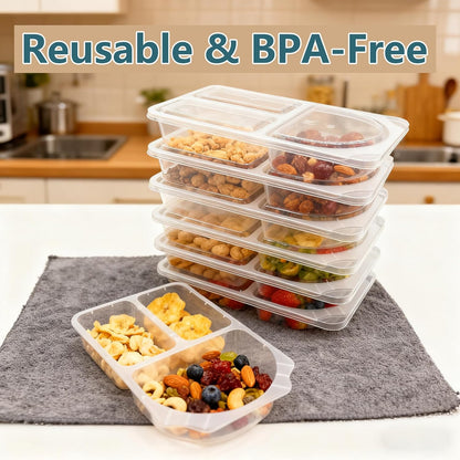 3 Compartment Snack Containers with Lids & 9oz Meal Prep Containers, Reusable Snack Pack Containers, BPA-Free Leakproof Small Food Storage, Perfect for Work, Travel & On-the-Go (10 Sets)
