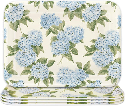 Whaline 3Pcs Hydrangea Flower Serving Trays Melamine Platter Spring Summer Floral Serving Dishes for Party Sharing Snack Fruit Dessert Supplies, 13 x 10 inch