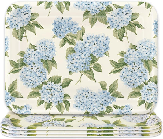 Whaline 3Pcs Hydrangea Flower Serving Trays Melamine Platter Spring Summer Floral Serving Dishes for Party Sharing Snack Fruit Dessert Supplies, 13 x 10 inch