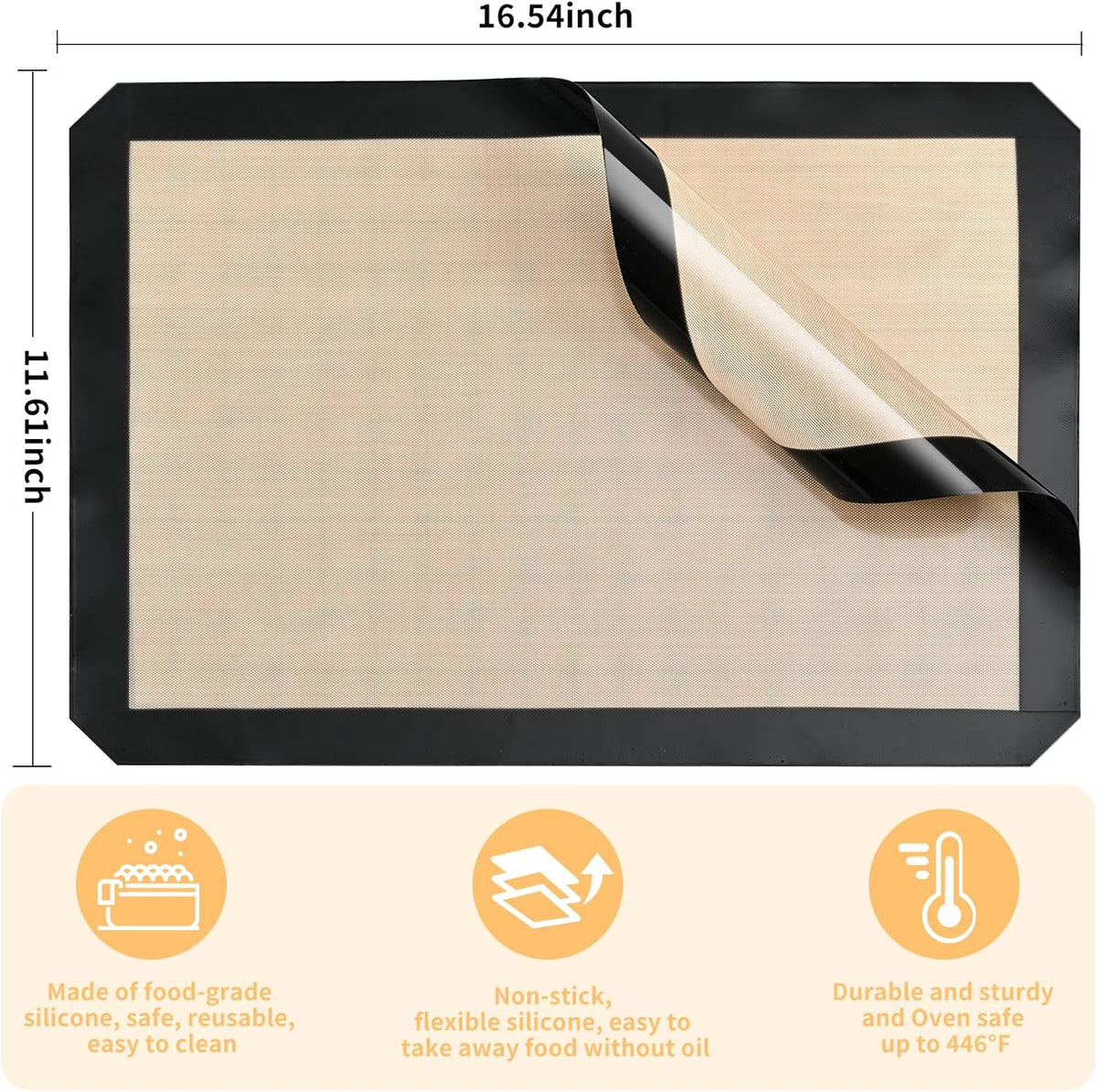 Luckyiren 2 Pack Silicone Baking Mat Set, Nonstick Half Sheet, Orange/Beige