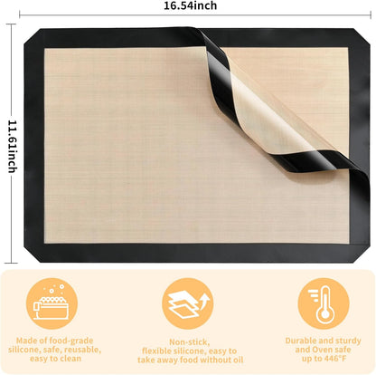 Luckyiren 2 Pack Silicone Baking Mat Set, Nonstick Half Sheet, Orange/Beige