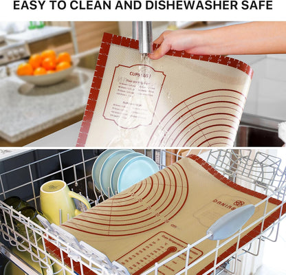 Silicone Baking Mat,28" x 20" Extra Thick Large Non Stick Sheet Mat with Measurement Non-slip Dough Rolling Mat,Reusable Food Grade Silicone Counter Mat for Making Cookies,Macarons,Bread and Pastry