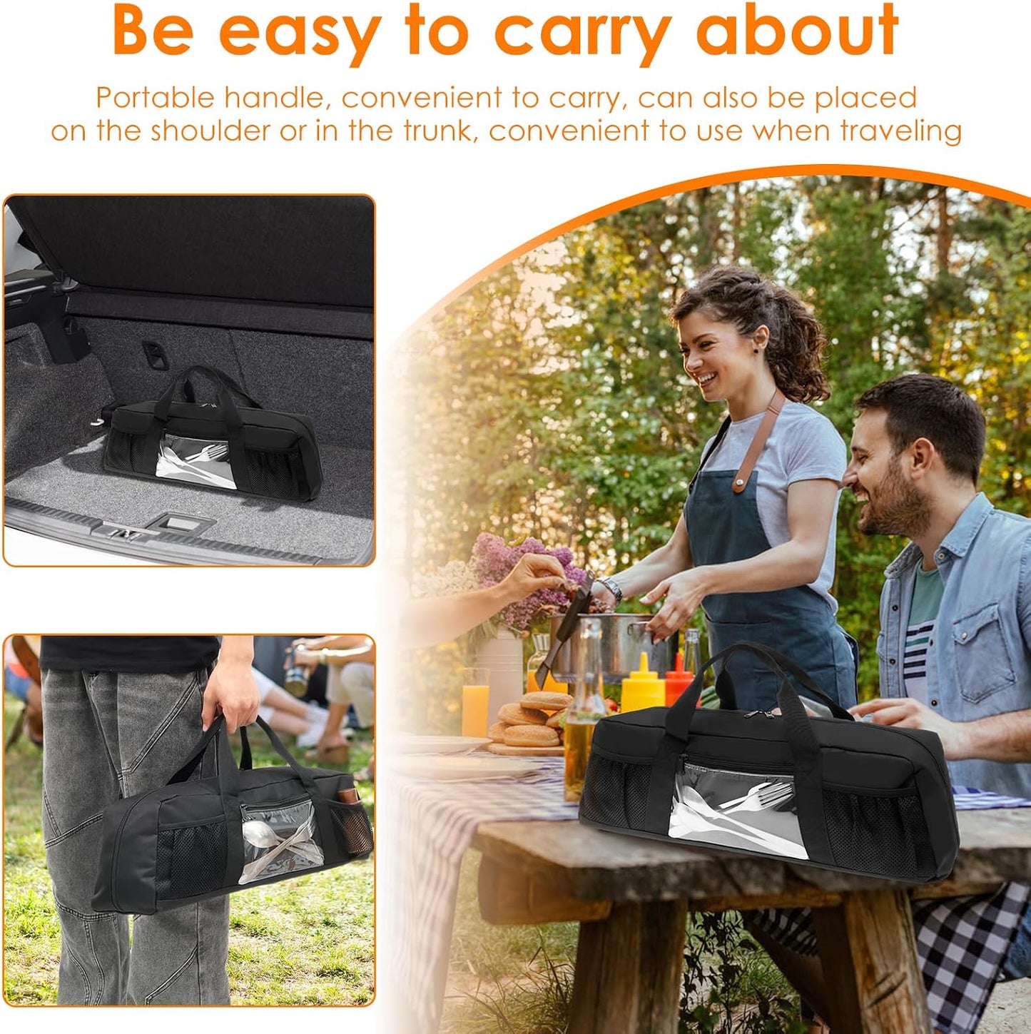 Grill Tool Storage Bag, Outdoor BBQ Utensil Storage for Barbecue Tool up to 21", Grill Utensil Storage with Zippered Pocket and Mesh Pockets, BBQ Accessories Case Container for Camping（Only Bag）