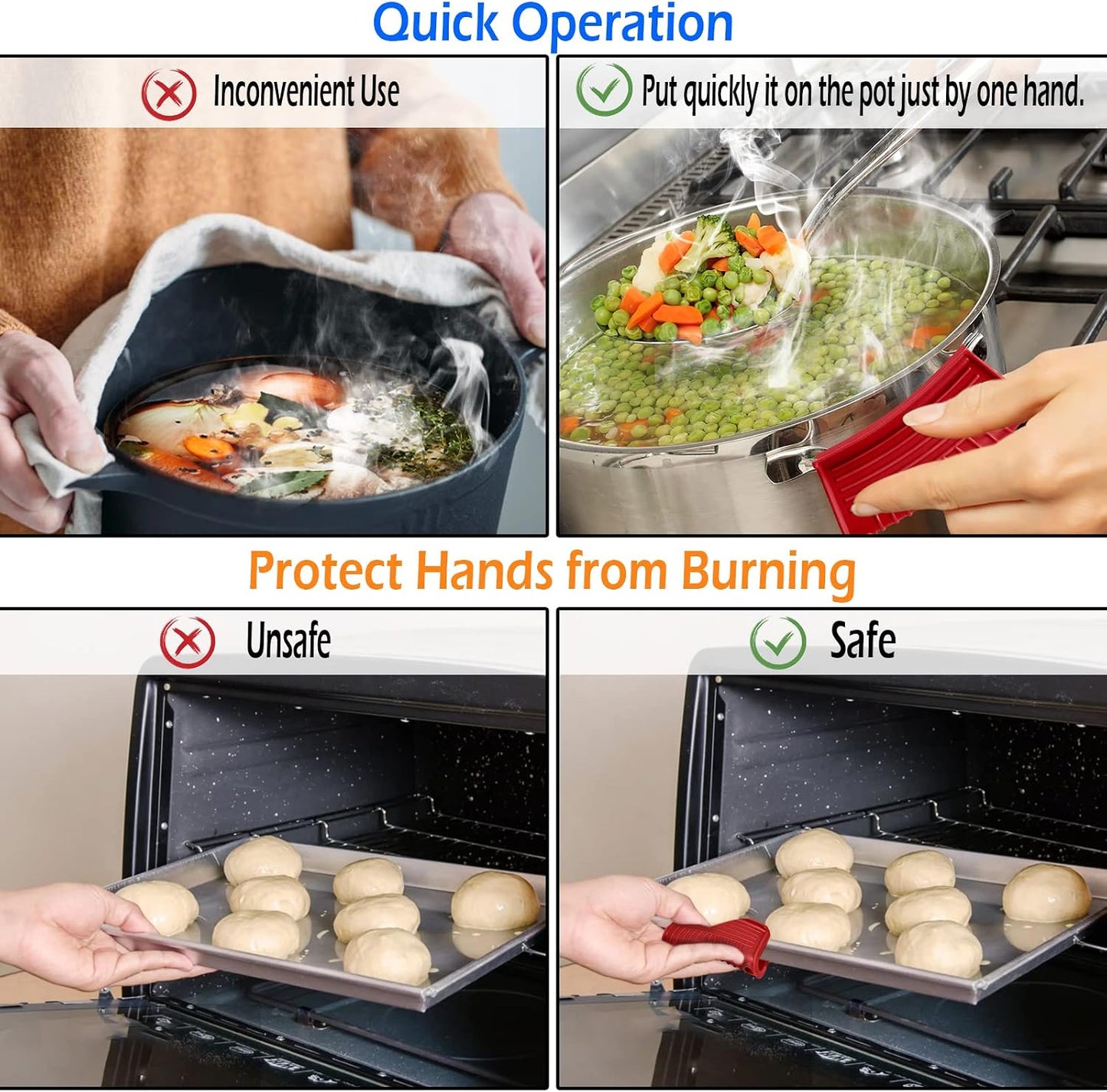 Silicone Assist Handle Holder, Hot Skillet Handle Covers Pot Grip Handle Sleeve Cast Iron Skillets Non-Slip Heat Resistant Pan Grip Cover for Cast Iron Woks Frying Pans Griddles Skillets (Red)