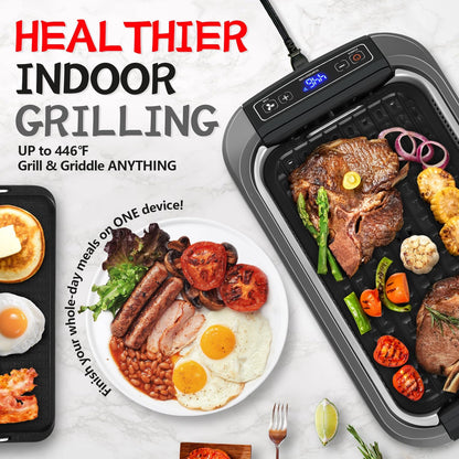 Smokeless Indoor Grill, CUSIMAX Electric Grill with Non-stick Removable Grill/Griddle Plate, 1500W Korean BBQ Grill with LED Smart Display & Tempered Glass Lid, Easy to Clean, Black