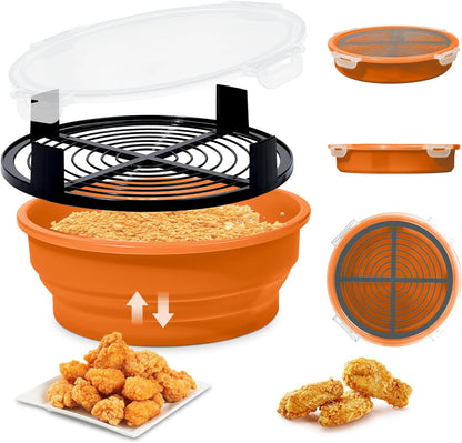 FJNATINH Collapsible Batter Bowl - Mess Free Better Breader Shaker Bowl with Lid Breading Shaker Container for Fried Fish, Fried Chicken, Onion Rings & More,No Leak,Easy to Store,Light Blue