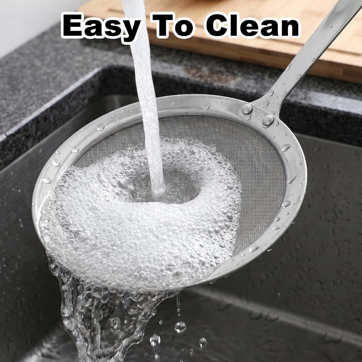2Pcs Fat Skimmer Spoon Fine Mesh Strainer Spoon with Long Handle,10.5+7.7cm