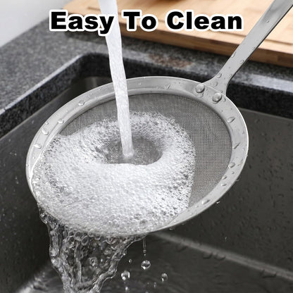 2Pcs Fat Skimmer Spoon Fine Mesh Strainer Spoon with Long Handle,10.5+7.7cm