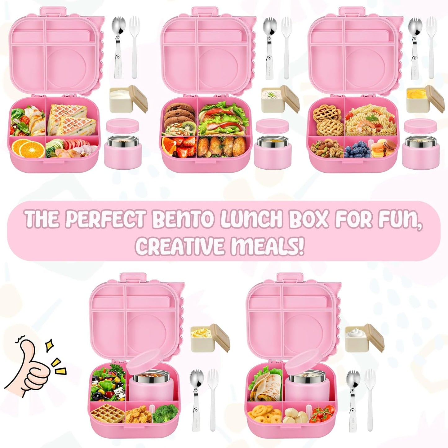 Lunch Box Kids, Leak Proof 5 Compartment Bento Box for Kids, 13oz Thermo for Hot Food Kids Lunch Box,Hot Lunch Box for School Travel