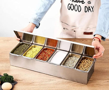TrueCraftware- 5 Compartment Stainless Steel Condiment Bar (Open Bottom)- Condiment Dispenser Serving Container Garnish Tray Bar Caddy Condiment Server Caddy Garnish Holder for Home Work Restaurant