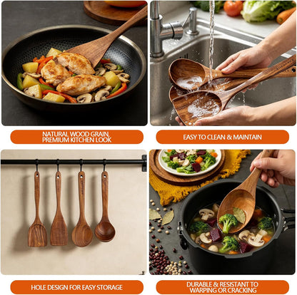 Wooden Spoons for Cooking, Natural Teak Wooden Kitchen Utensils Set Wooden Utensils for Cooking Wooden Cooking Utensils Wooden Spatulas for Cooking (10)