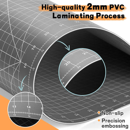 Self Healing Cutting Mat 18" x 12", A3 Double-Sided for Quilting & Sewing, Non-slip, 5-Ply Rotary Cutting Mat for Crafts Cutting Fabric Scrapbooking, and Small Modeling Projects, Anthracite Gray