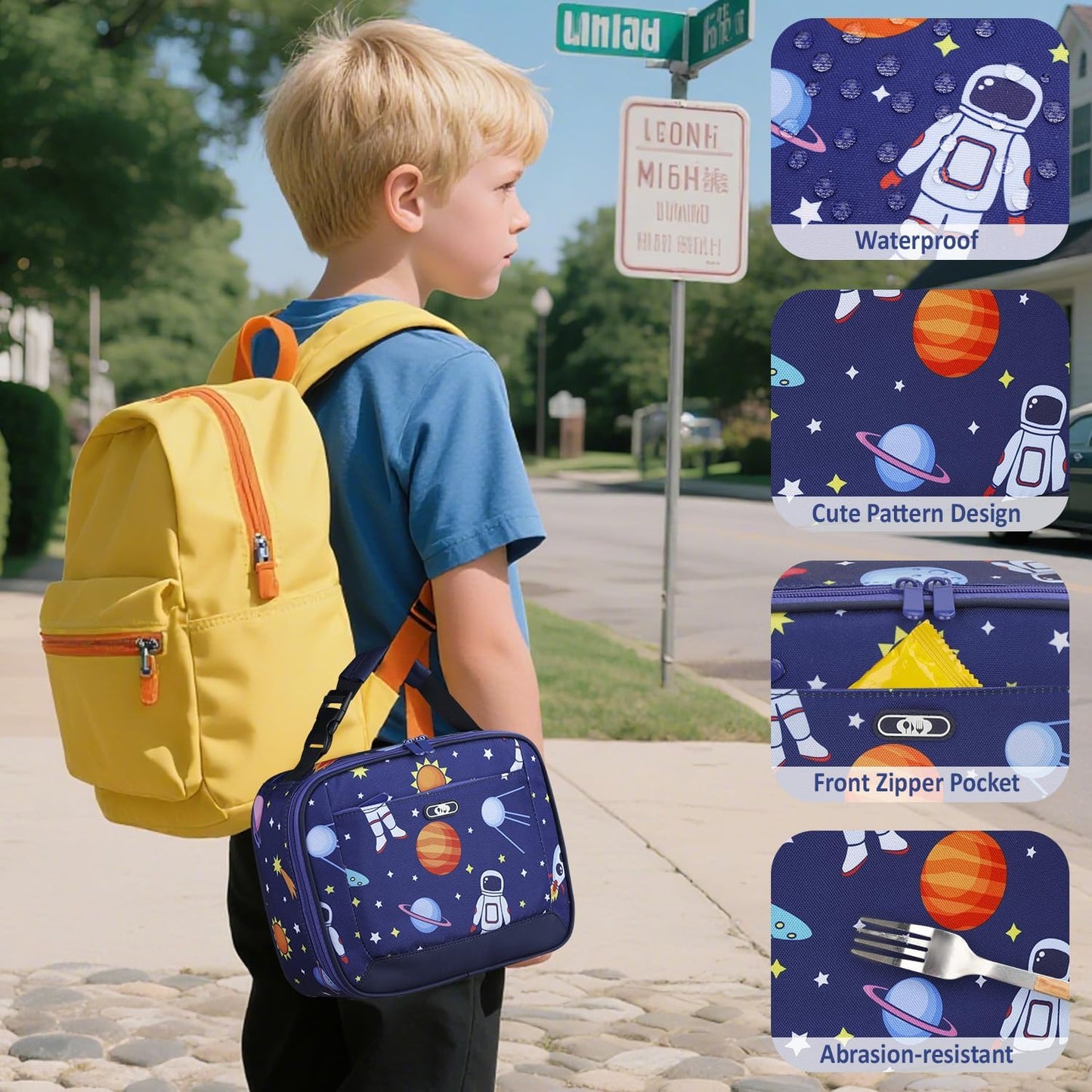 Lunch Box Kids Insulated Lunch Bag for Boys Girls Cute Reusable Lunch Tote Bag Waterproof Portable Thermal Lunch Box Kids for School Picnic Travel Black