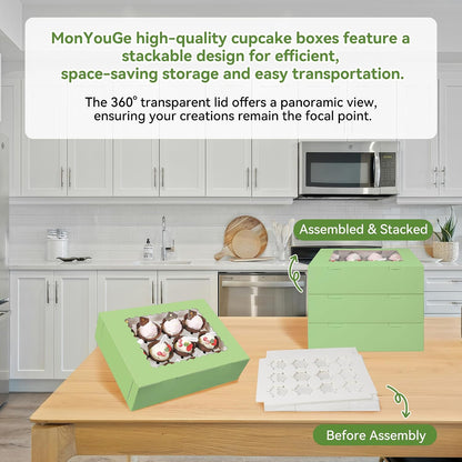 3-Set Cupcake Boxes Bulk with Clear Display Window Hold 12 Standard Cupcakes, Disposable Food Grade White Cupcake Carrier Cupcake Container, Perfect for Cupcakes Muffins Cookies Pastries