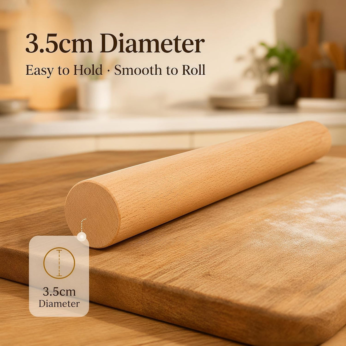 16.9 Inch Large Beech Wood Rolling Pin, French Dough Roller for Baking