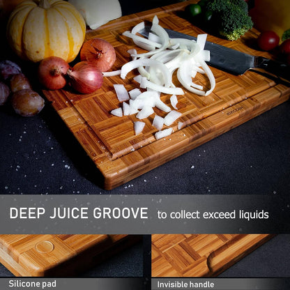 Kikcoin Extra Large Bamboo Cutting Board, Wood Cutting Boards for Kitchen
