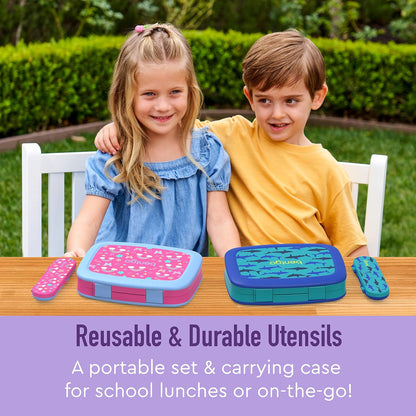 Bentgo Kids Utensil Set - Reusable Plastic Fork, Spoon & Storage Case - BPA-Free Materials, Easy-Grip Handles, Dishwasher Safe - Ideal for School Lunch, Travel, & Outdoors (Shark)