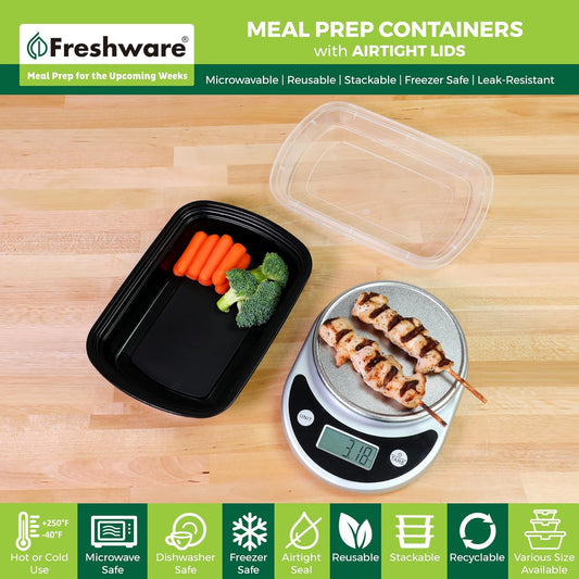 Freshware Meal Prep Containers [15 Pack] 1 Compartment Food Storage Containers with Lids, Bento Box, BPA Free, Stackable, Microwave/Dishwasher/Freezer Safe (28 oz)