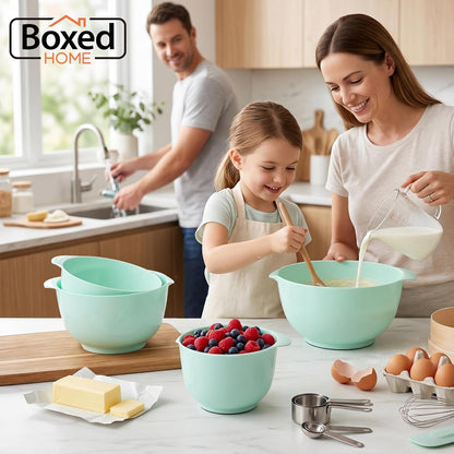 BoxedHome 4.5 Quart Large Plastic Mixing Bowls, Microwave Safe Mixing Bowl Set with Pour Spout, Nesting Bowls for Space Saving Storage(Violet Blue)