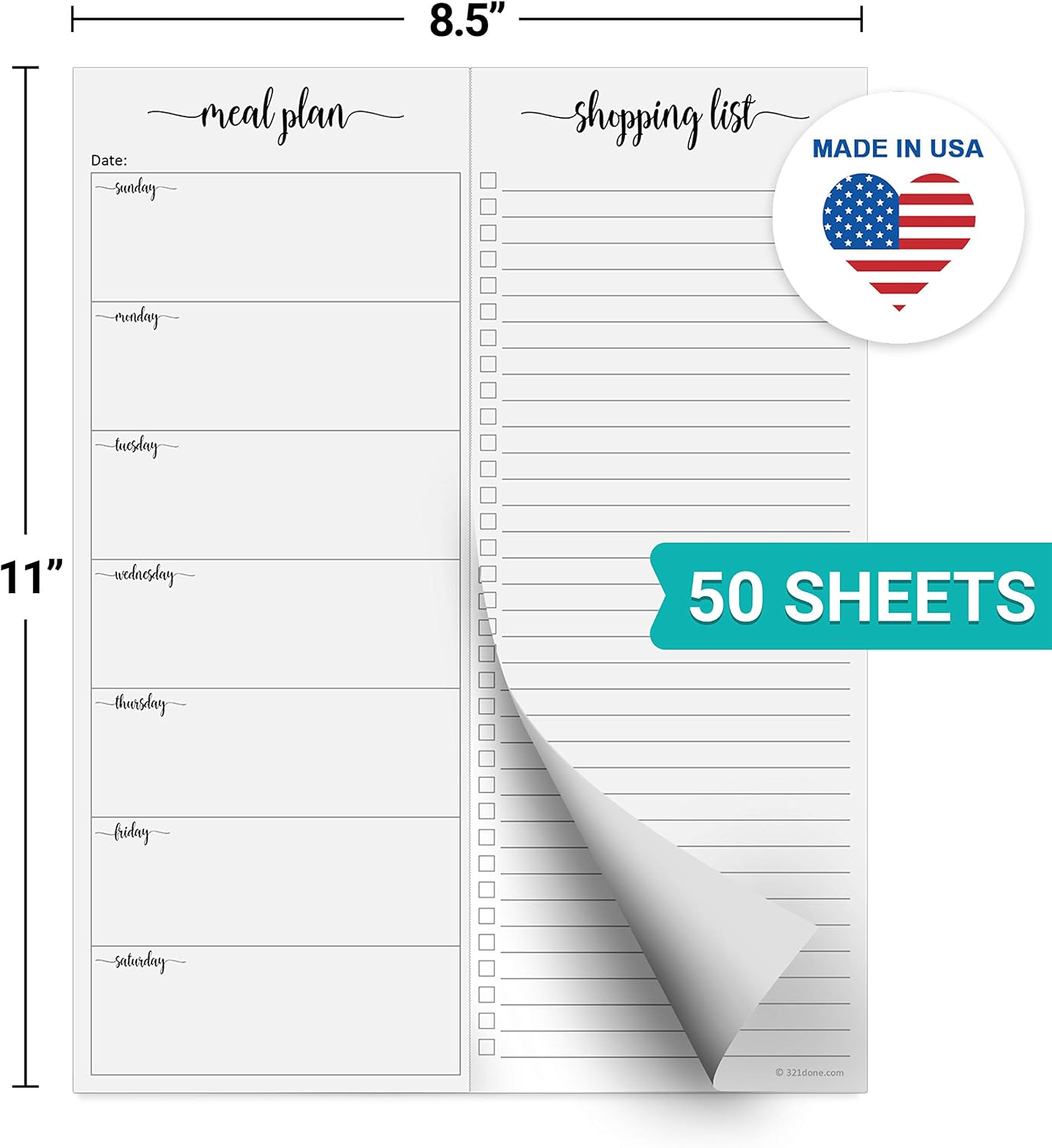 321done Magnetic Weekly Meal Plan Shopping Checklist Notepad - Tear-Off 50 Sheets, 5.5x8.5 - Undated, Sunday to Saturday To-Do List Planner, Schedule Weekly Desk Pad, Weekday Planning Notepad - Made in USA