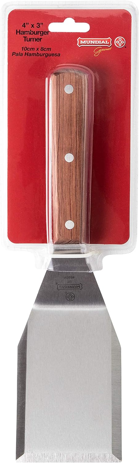 Mundial Hamburger Turner 4" x 3" – Beveled Food Service Grade Stainless Steel Blade with Wood Handle – Ideal for Flipping, Turning, and Serving Meats