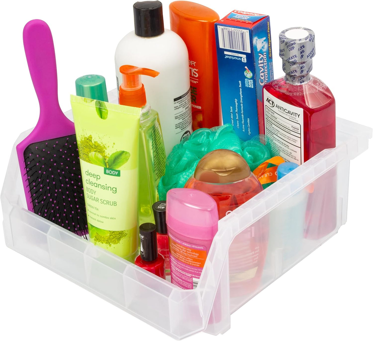 ReadySpace Medium Plastic Storage Bins, Stackable Organizer Containers for Closet Pantry Shelf Garage and Office Organization, Clear, 8 Pack
