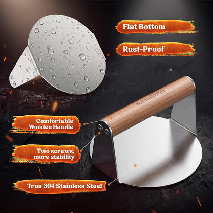 Smash Burger Press Stainless Steel, Grill Patty Bacon Press