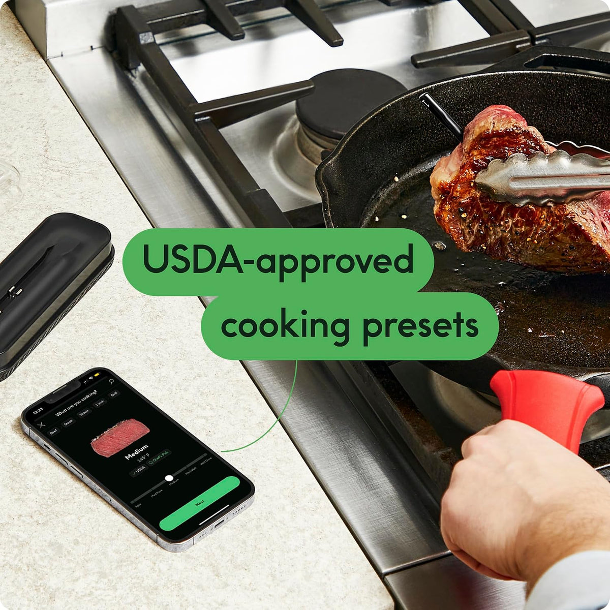 CHEF iQ Sense Smart Wireless Meat Thermometer with Ultra-Thin Probe, Unlimited Range Bluetooth Meat Thermometer, Digital Food Thermometer for Remote Monitoring of BBQ Grill, Oven, Smoker, Air Fryer