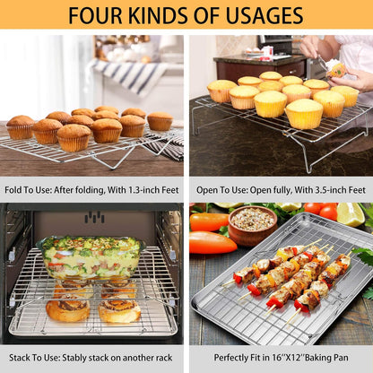 P&P CHEF Cooling Rack Set of 2, 2-Tier 15" x 10" Stackable Rack, Silver