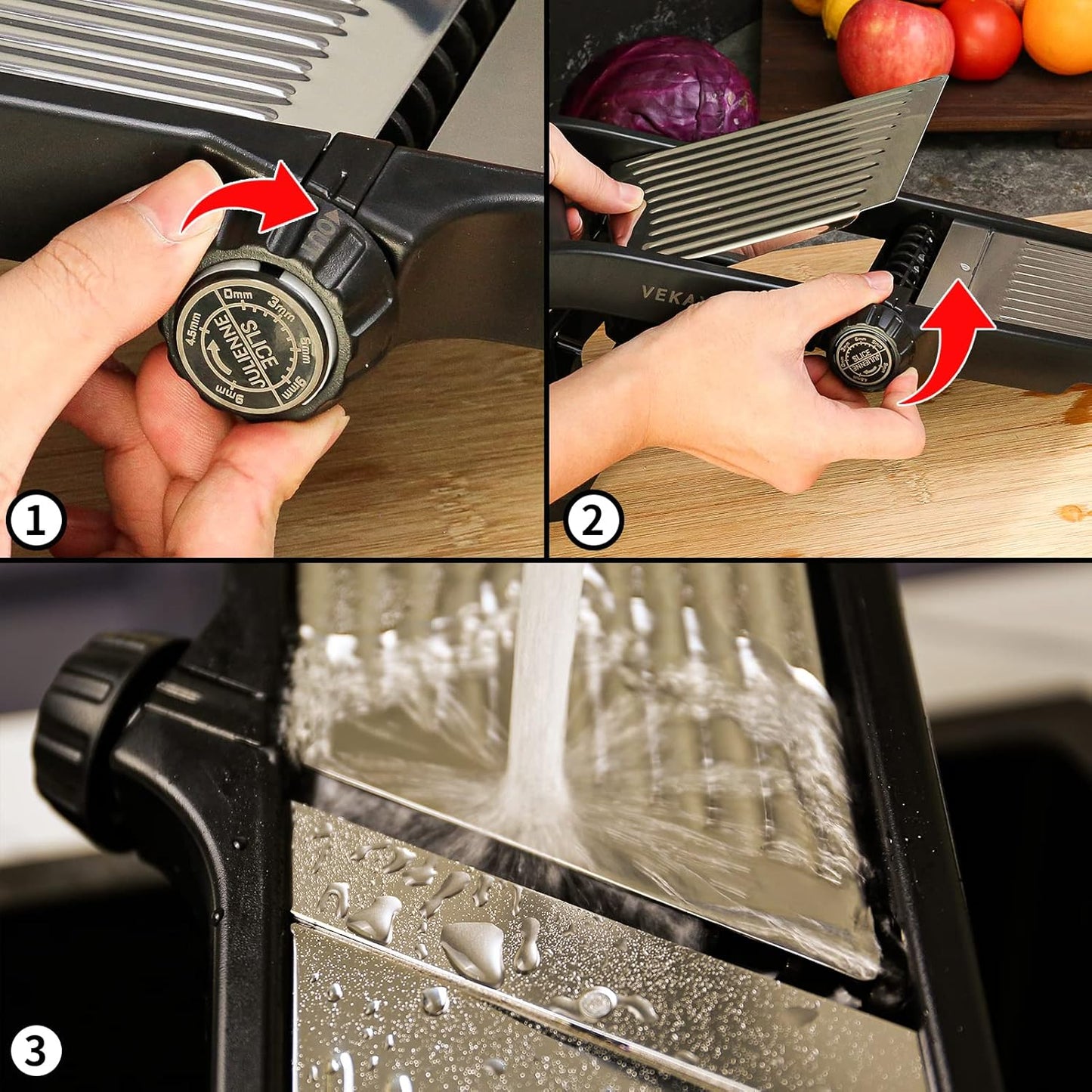 VEKAYA Mandoline Slicer, Mandoline Slicer for Kitchen, Adjustable Mandolin, Stainless Steel Mandoline, Vegetable Slicer, Potato, Onion, Cucumber, Tomato, Veggie Slicer with Cut-Resistant Gloves