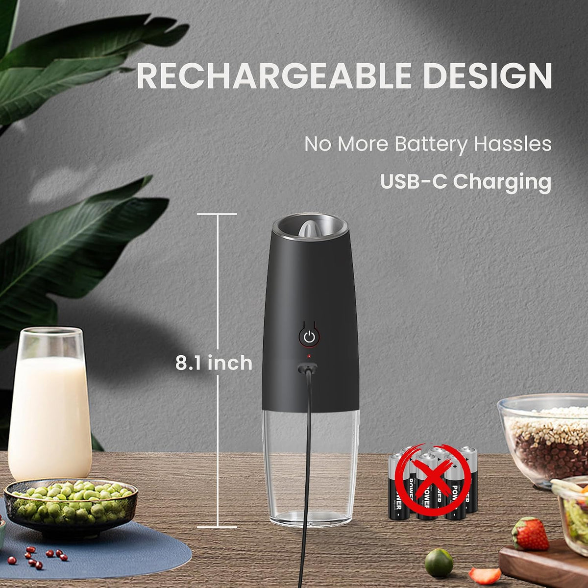 Battery Operated Salt And Pepper Grinder Set 2 Pack (Black)