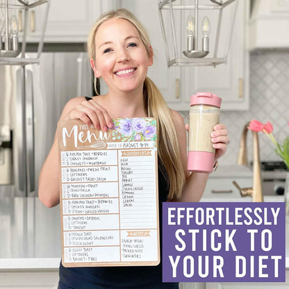 Hadley Designs Weekly Meal Planner and Dry Erase Board for Refrigerator-Floral Magnetic Weekly Menu Board for Kitchen Conversion Chart, Magnetic Meal Planner for Refrigerator