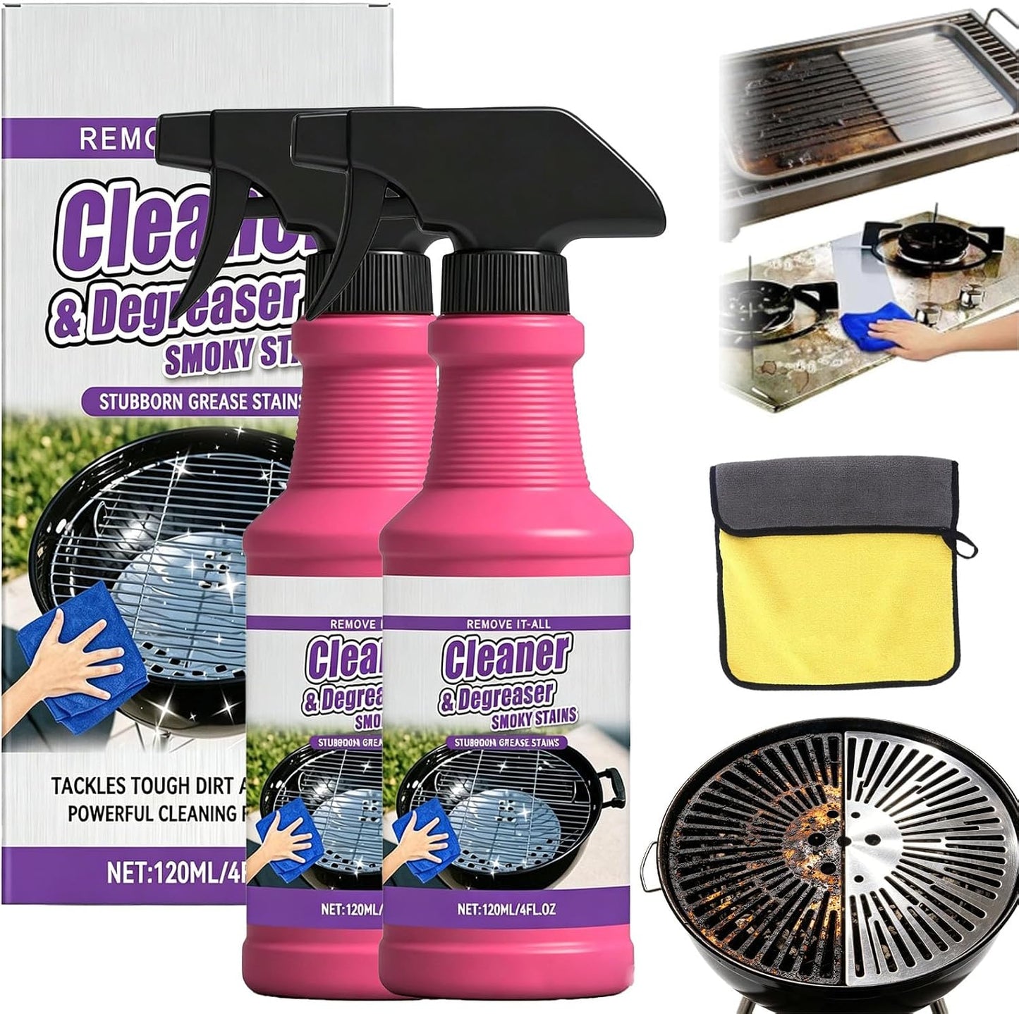 Fast-Acting Heavy Duty Grill Degreaser Spray, BBQ Cleaner Degreaser for Grill Grates, Oven Strength Foaming Trigger, No Scrubbing (1PC)