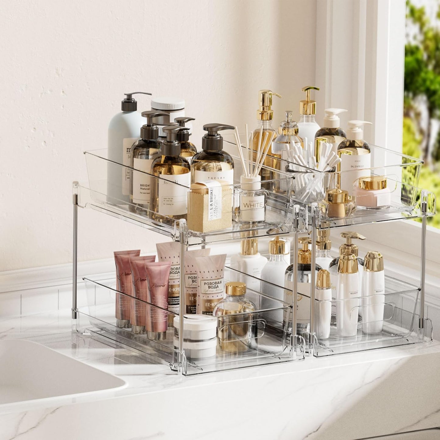 Vtopmart 4 Pack Bathroom Under Sink Organizers Organizer, 2 Tier Clear Pull-Out Organization (S-Standard)