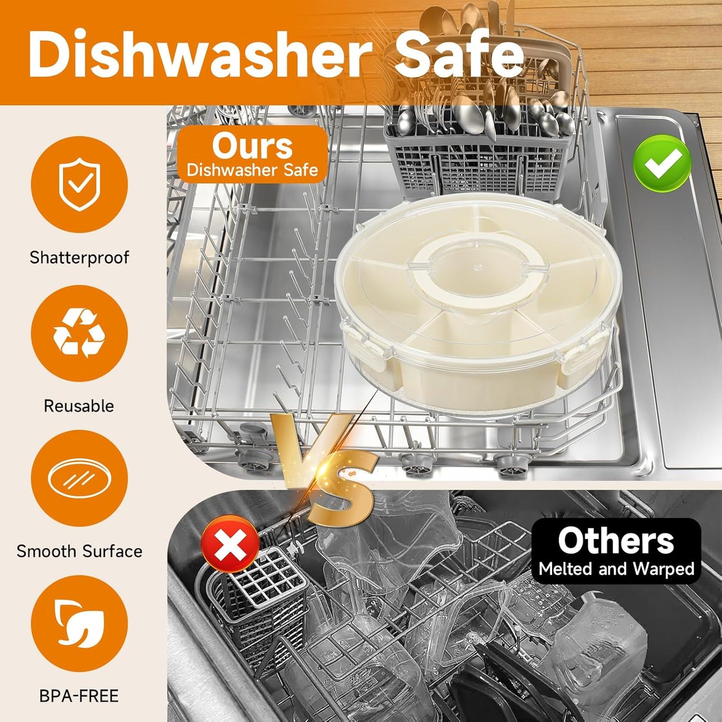 Dishwasher Safety -Divided Rotating Serving Tray with Lid and Handle,Portable Snackle Box for Fruits Snacks Charcuterie,Clear Organizer and Fridge Storage Container,Veggie Platters for Adults Child