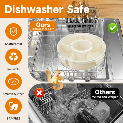 Dishwasher Safety -Divided Rotating Serving Tray with Lid and Handle,Portable Snackle Box for Fruits Snacks Charcuterie,Clear Organizer and Fridge Storage Container,Veggie Platters for Adults Child