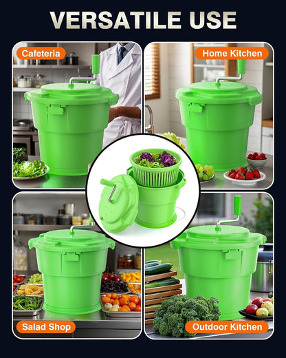 PYY 2.5 Gallon Commercial Salad Spinner - Salad Dryer w/Silicone Anti-slip Mat & Draining Hose, 10Qt Manual Salad Spinner for 3 Heads of Lettuce Spinner Large for Catering